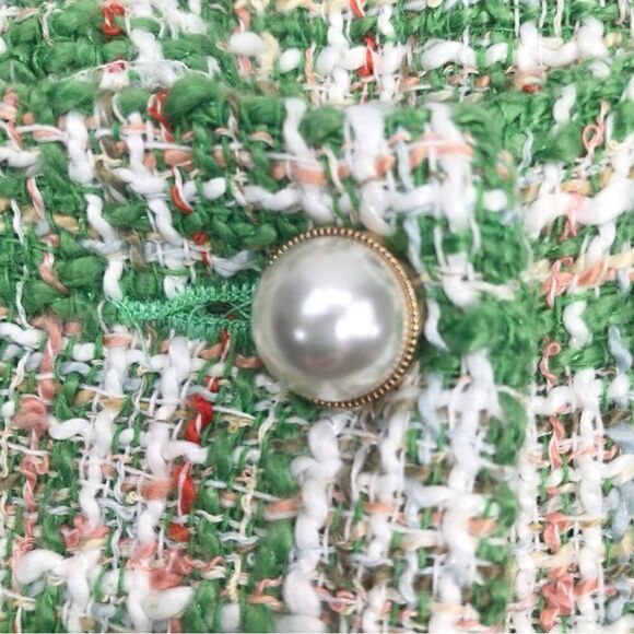 Storets DIANA Green White Plaid Tweed Pearl Button Crop Tank - Picture 8 of 11